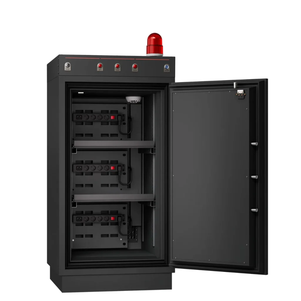 SafetyFirst BS-2K accukluis met open deur: drie niveaus met oplaadpunten